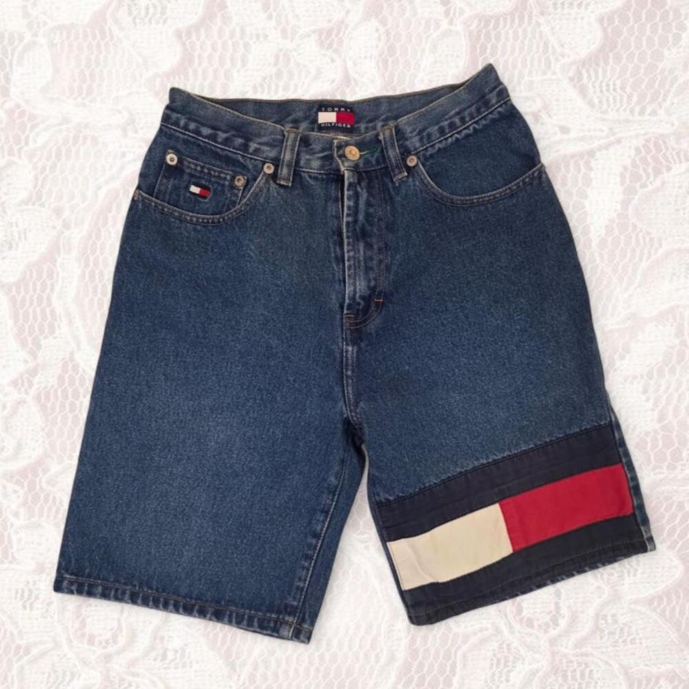 Vintage Tommy Hilfiger Flag Jorts Denim Shorts Boys Size 12 90s Y2K